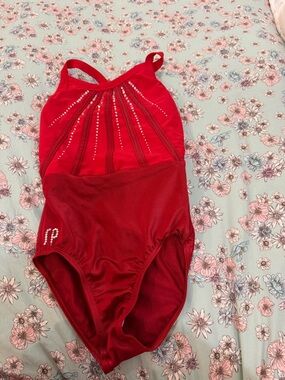 Girls' Red Performance Leotard with Rhinestone Detail